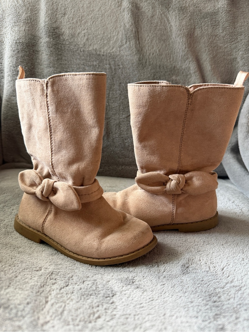 Girls Tan Suede Boots with Bow Detail